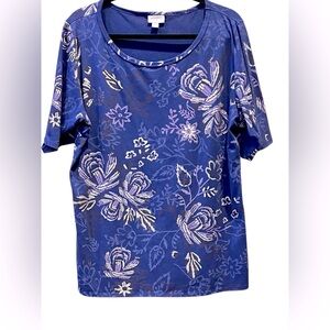 LULAROE ELEGANT GIGI, blue/purple w/metallic gold & lilac accents, size 3XL, EUC